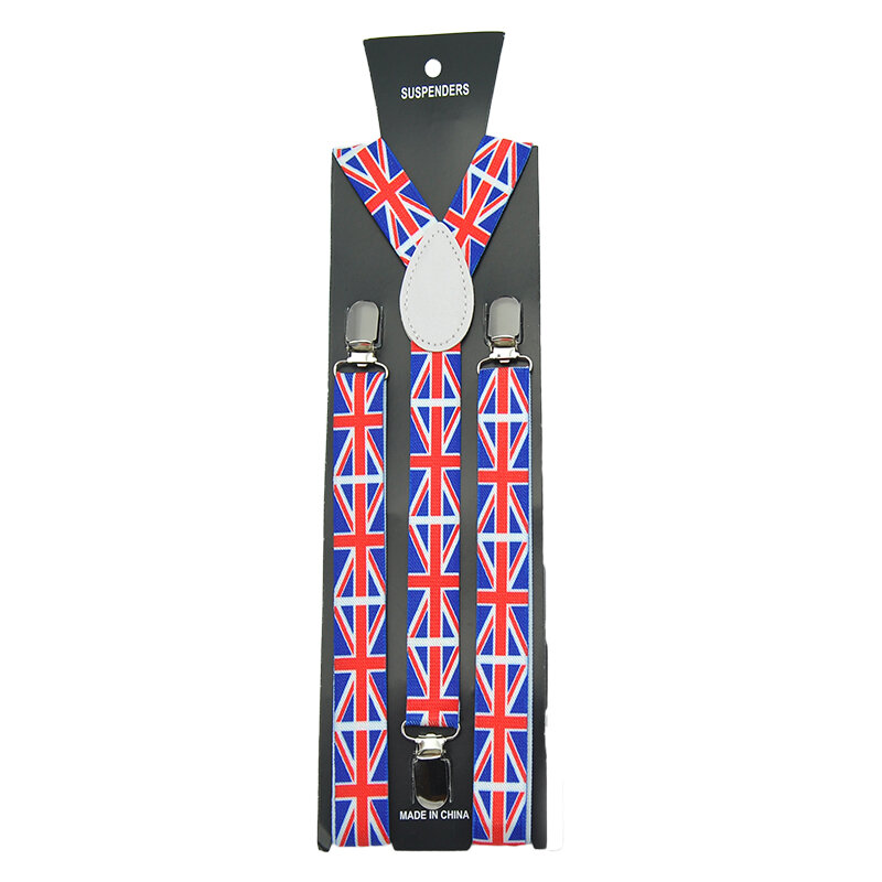 Kobiety mężczyźni pończoch do spodni spodnie uchwyt Bowtie zestaw w kształcie litery Y flaga brytyjska Brace Gallus biuro Casual Bowtie zestaw prezent Cravat