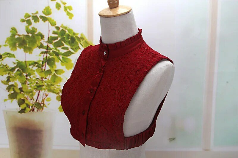 Collar falso para mujer, chaleco desmontable, blusa con soporte falso, camisa hueca de encaje, suéter falso rojo vino