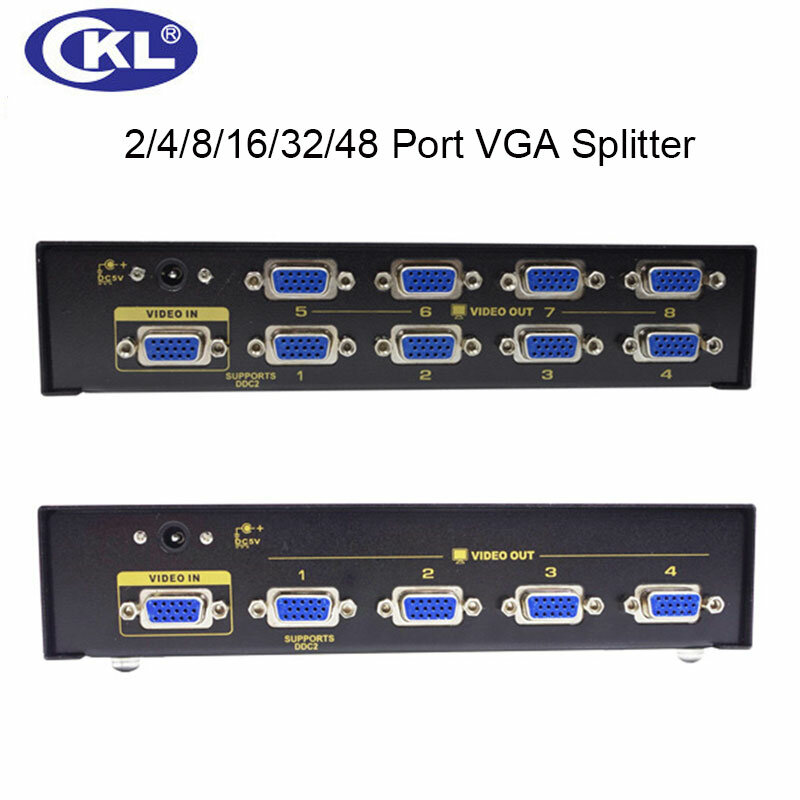 CKL High Quality Multi-function 2/4/8/16 Port VGA Splitter for PC Monitor Projector Display Support 450Mhz 2048*1536 Metal