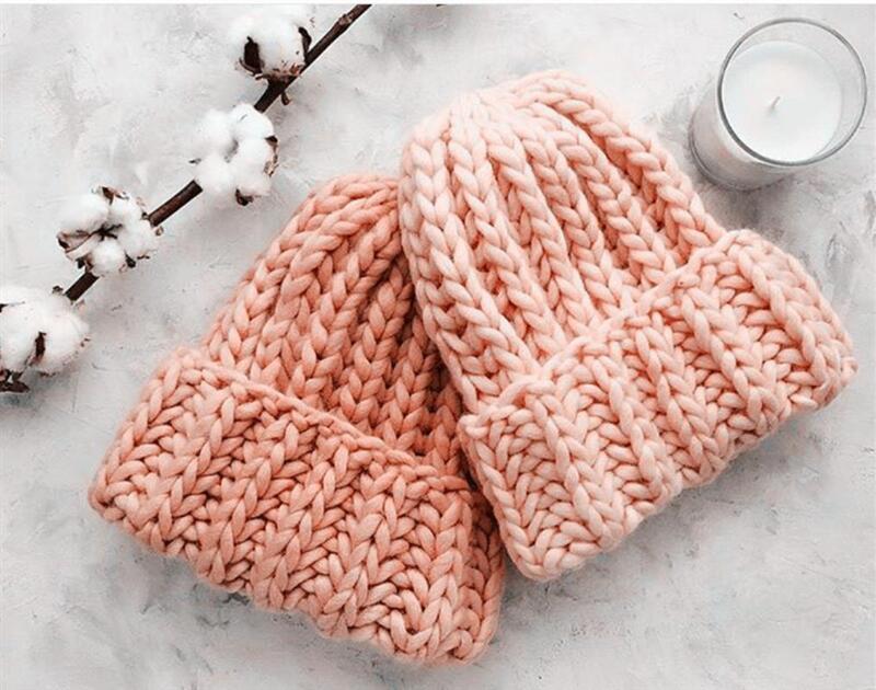 Sombrero tejido a la moda de invierno de damas de color sólido simple grueso gorro de lana caliente sombrero de orejeras gorro femenino