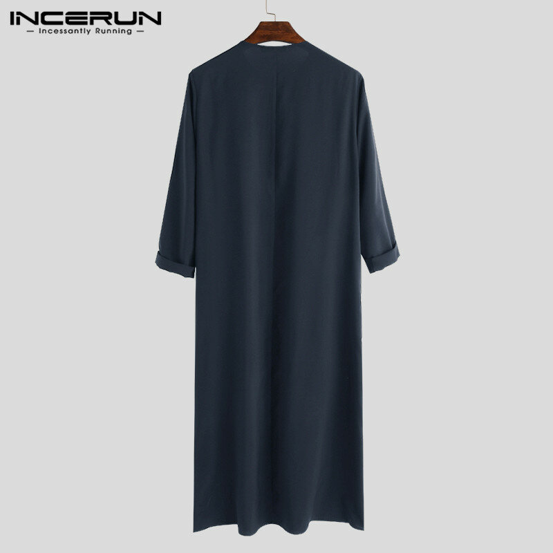 Кафтан INCERUN мужской с длинным рукавом, свободная абайя на молнии, исламский, арабский, мусульманский, Саудовская Аравия, Дубай, юбба Тобе, одежда 2023