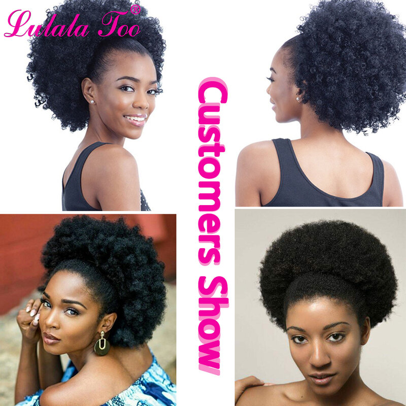 Lulala Too-peluca Afro rizada sintética de 10 pulgadas, coleta corta con cordón y Clip para extensiones de cabello