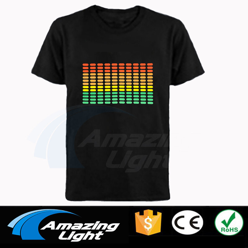Som Equalizador Ativo El T Shirt, Música Piscando Ativado LED T-Shirt, Light Up Down, Hot Sale