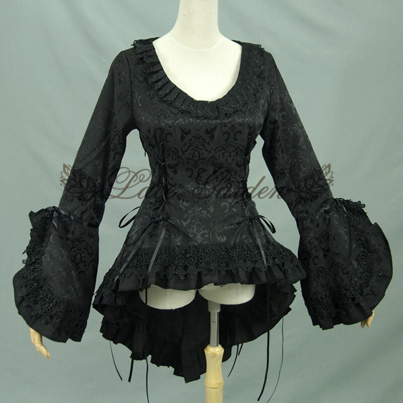 Frühling frauen Kräuselte stickerei shirts Vintage Viktorianischen Schwalbenschwanz jacke Damen gothic bluse lolita kostüm