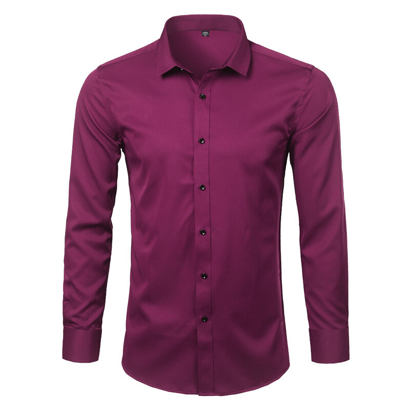 Camisas de vestir de fibra de bambú para hombre, camisa de manga larga ajustada, camisas formales elásticas con botones informales para hombre de negocios 2023