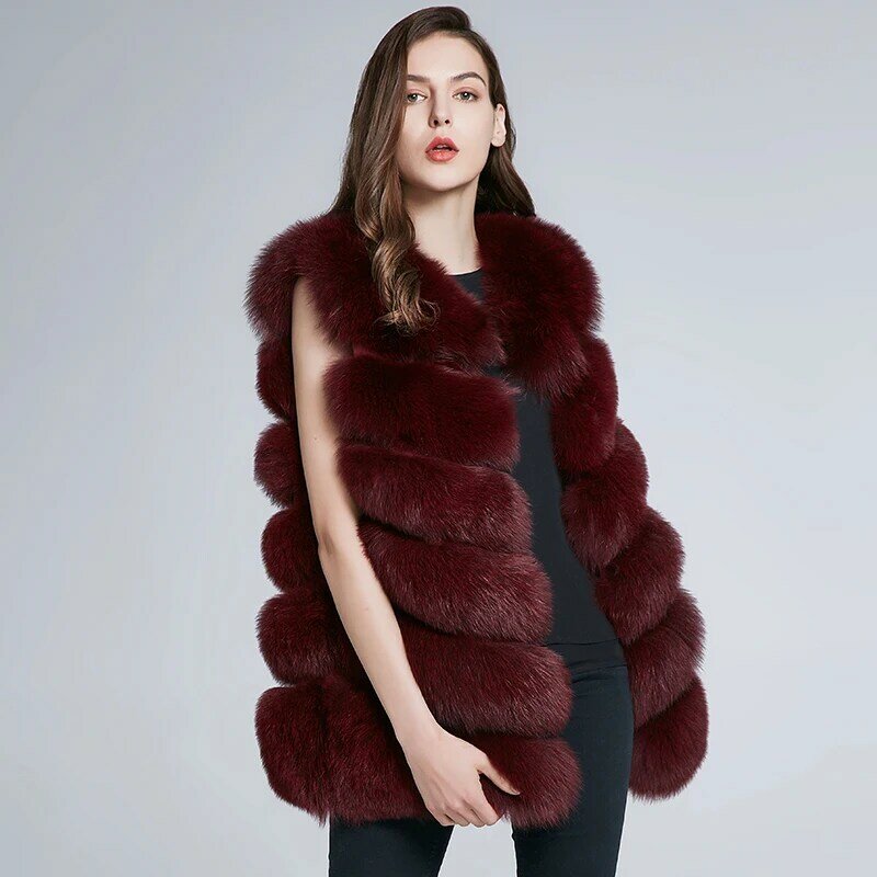 JKP – gilet en fourrure de renard naturelle pour femme, manteau long en coupe, nouvelle collection hiver H6X-65C