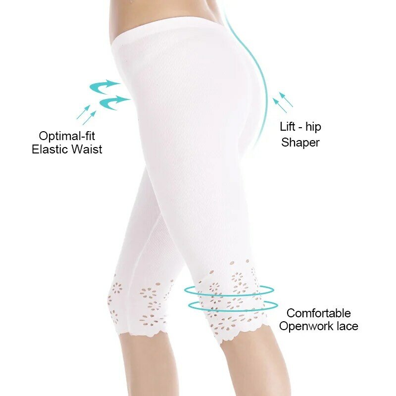 M-XXL ลำลองกางเกงขาสั้นสตรีฤดูร้อนผ้าฝ้ายถักดอกไม้สีทึบ MIDI กางเกงขายาวทำงานกางเกงขายาวยืดกางเกง