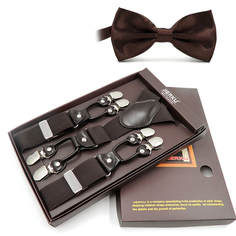 Man's Suspenders ชุดใหม่ Braces กับ Bow Tie Vintage Casual 6 คลิป Suspensorio กางเกงสายคล้องของขวัญ Father/Husband ของขวัญ