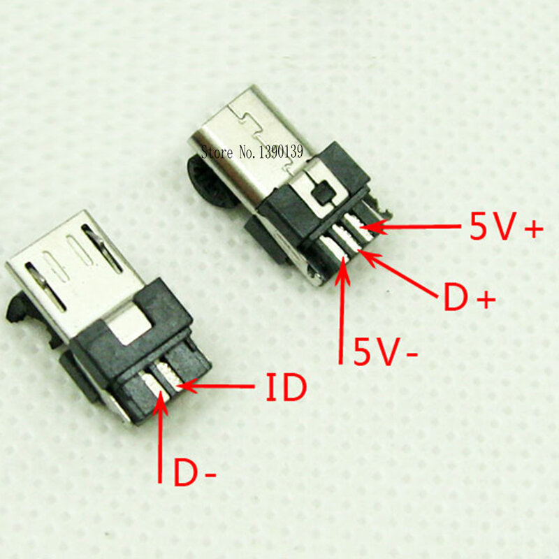 10 zestaw Micro USB 5PIN spawanie typu męski złącza wtykowe ładowarka 5 P USB gniazdo ładowania 4 w 1 biały czarny
