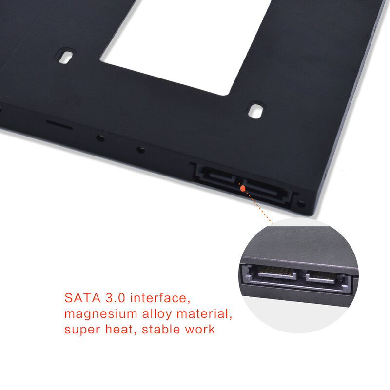 TISHRIC Half Plastic Aluminum Universal Optibay 2nd HDD Caddy 9.5mm SATA 3.0 2.5" SSD CD DVD to HDD Case Enclosure CD-ROM ODD