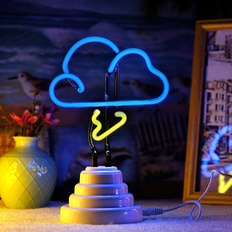 Lámpara de noche LED de neón, luz de mesita de noche, nube, Arco Iris, flamenco, piña, decoración de fiesta familiar de Navidad, lámpara de mesa 3D