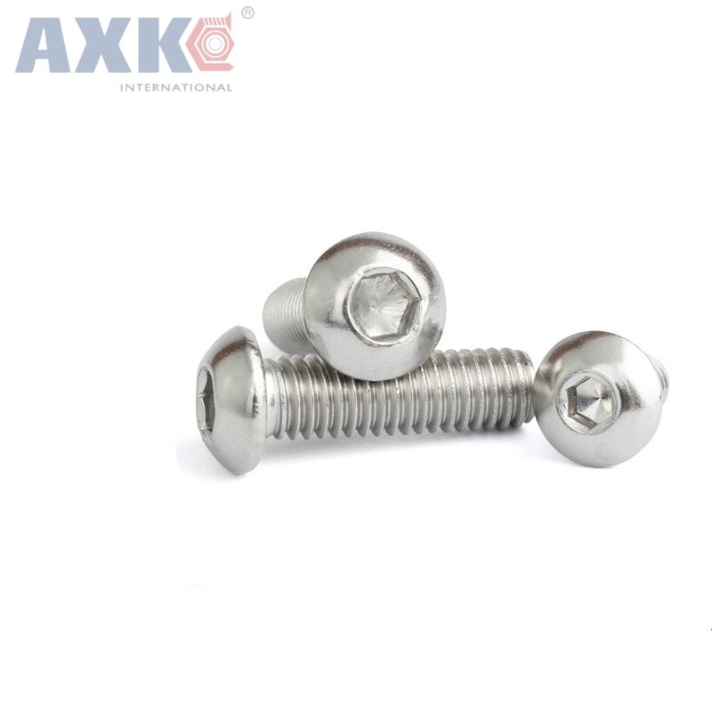 AXK 50Pcs M2 M2.5 M3 M4 ISO7380 Stainless Steel 304 Round Head Screws Mushroom Hexagon HEX Socket Button Head Screw Bolt