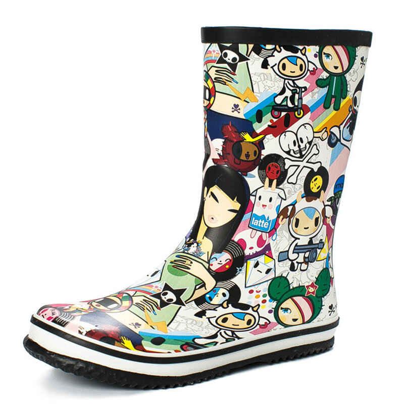 CuddlyIIPanda الصيف جديد رسمت باليد احذية المطر النساء الركبة عالية الأحذية الكرتون حذاء برقبة للركبة لطيف Kawaii بوتاس الأنثوية