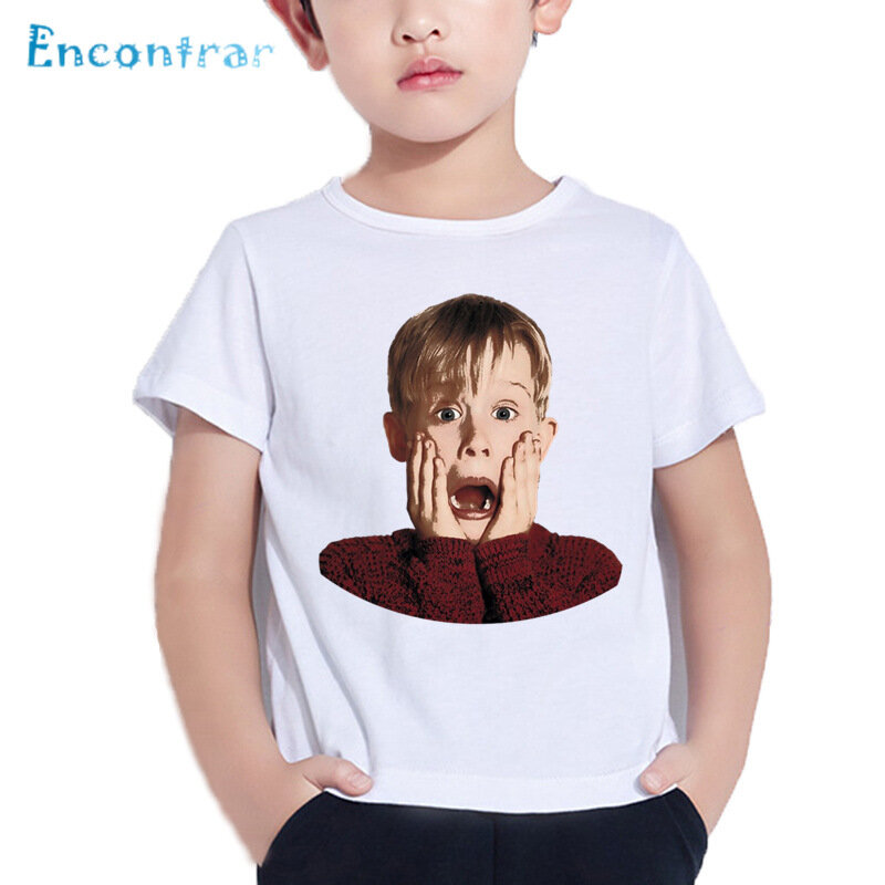 Camiseta divertida con estampado de película Home Alone para niños, Tops de manga corta de verano para niñas, camiseta blanca informal para niños, HKP5518