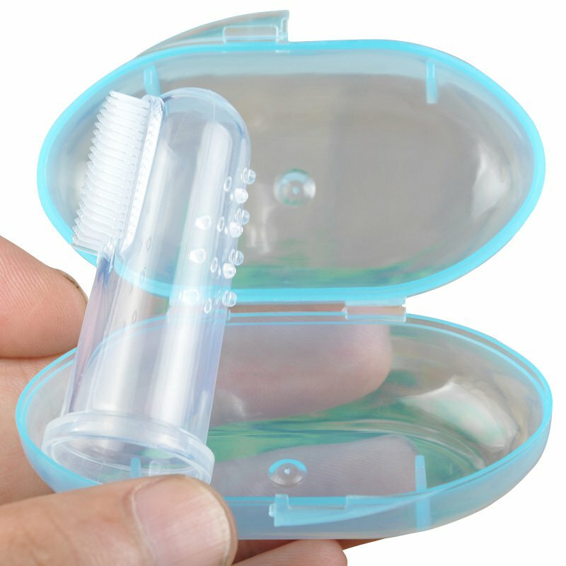 赤ちゃんの指の歯ブラシ,箱入り,透明なマッサージ,柔らかいシリコーン,子供用のゴム製クリーニングブラシ,マッサージャーのセット