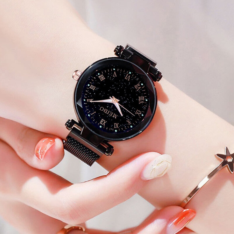 Reloj mujer 2022 moda kobiety Starry Sky zegarki siatka magnetyczna zegarek na pasku kobiety sukienka Luminous zegarek kwarcowy zegarek damski