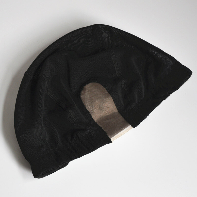 Cappuccio per parrucca nero con parte a U con pizzo svizzero per realizzare parrucca con cinturini regolabili tappo per tessitura senza colla elasticizzato superiore