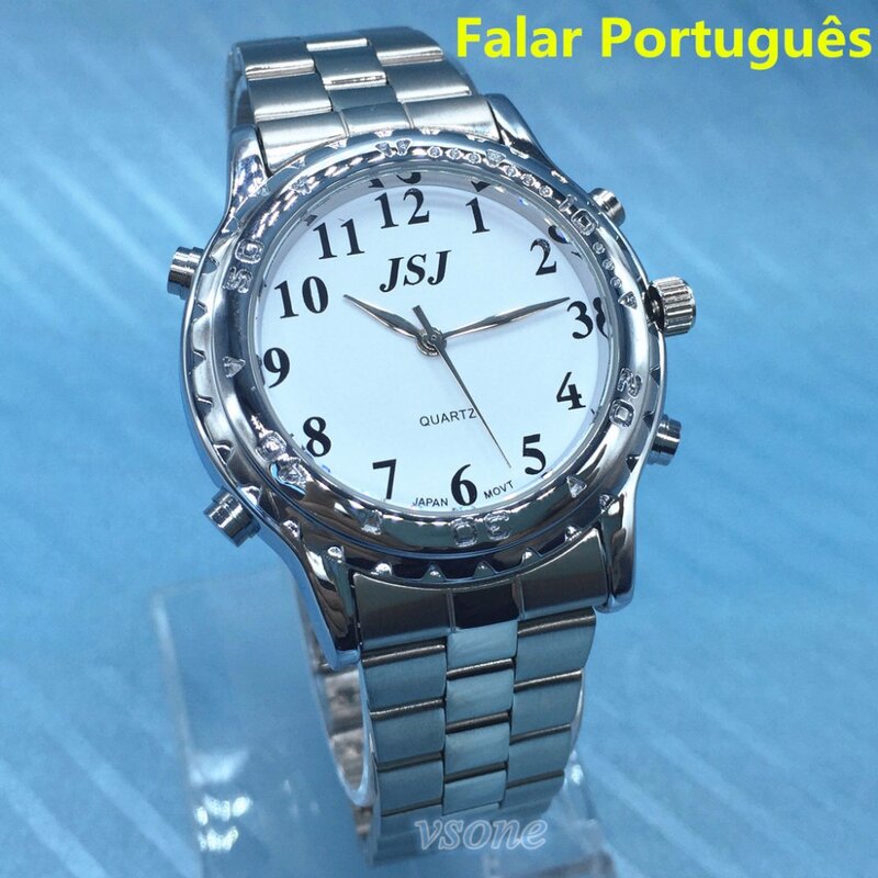 Relógio Falante,Fala Hora em Português Para Deficiência Visual, Mostrador Branca, Fecho Dobrável