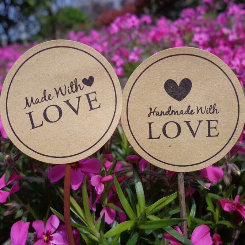 100pcs Handmade wtih Love Heart Thank you Round Scrapbooking Paper Label Sticker,5 designs DIY Gift Sticker