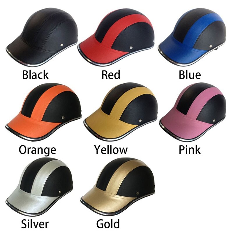 1Pc PU Leather Motorcycle Open Half face Helmets Bicycle Scooter Helmet Baseball Cap Protective Helmets