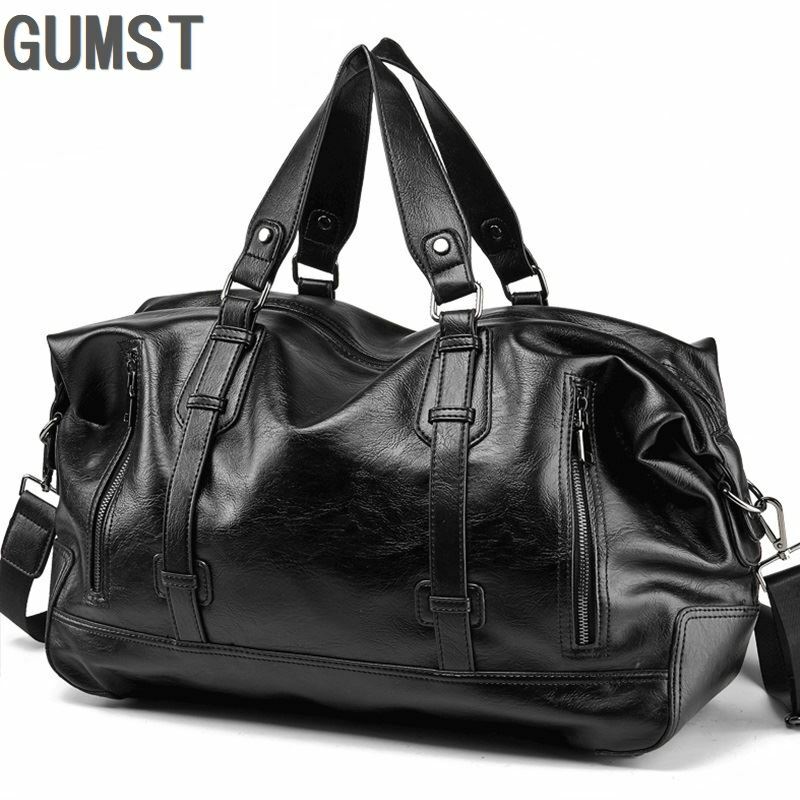 Gumst-メンズレザートラベルバッグ,大容量ショルダーバッグ,カジュアルトートバッグ
