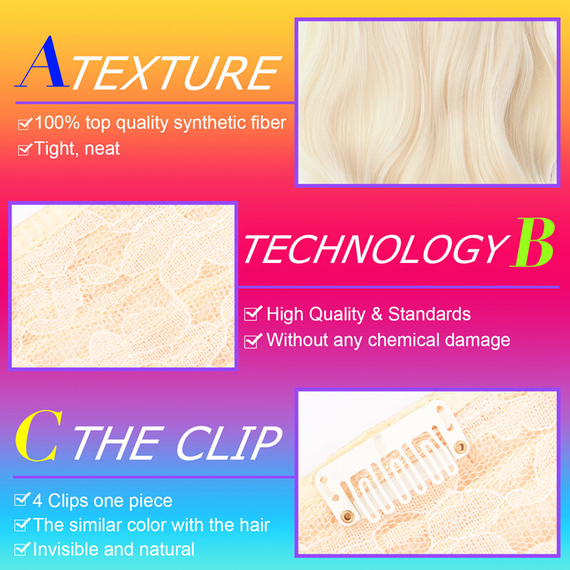 Dindong 24 polegadas ondulado clipe em extensões de cabelo loiro prata cinza fibra sintética resistente ao calor 19 cores disponíveis com 4 clipes