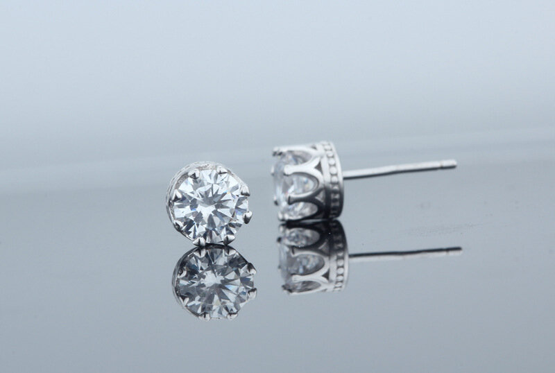 Klasik 925 Perak Murni CZ Kristal Anting Stud untuk Wanita Pria Kualitas Top Kubik Zirkon Telinga Aksesori Perhiasan