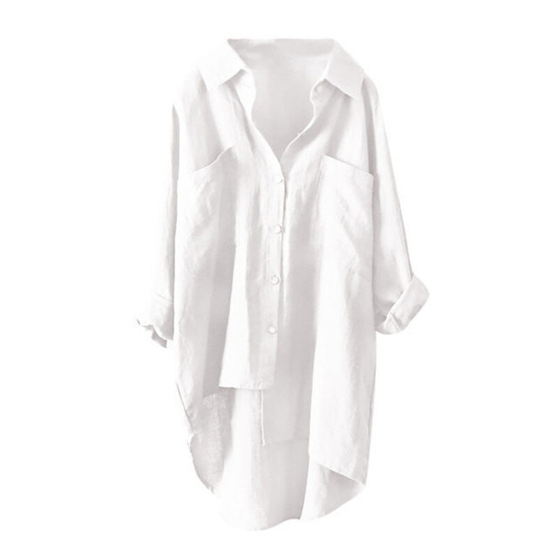 Женская Длинная блузка средней длины, повседневные свободные льняные блузки из хлопка с длинным рукавом, блузки размера плюс 5XL, A1417, весна-осень