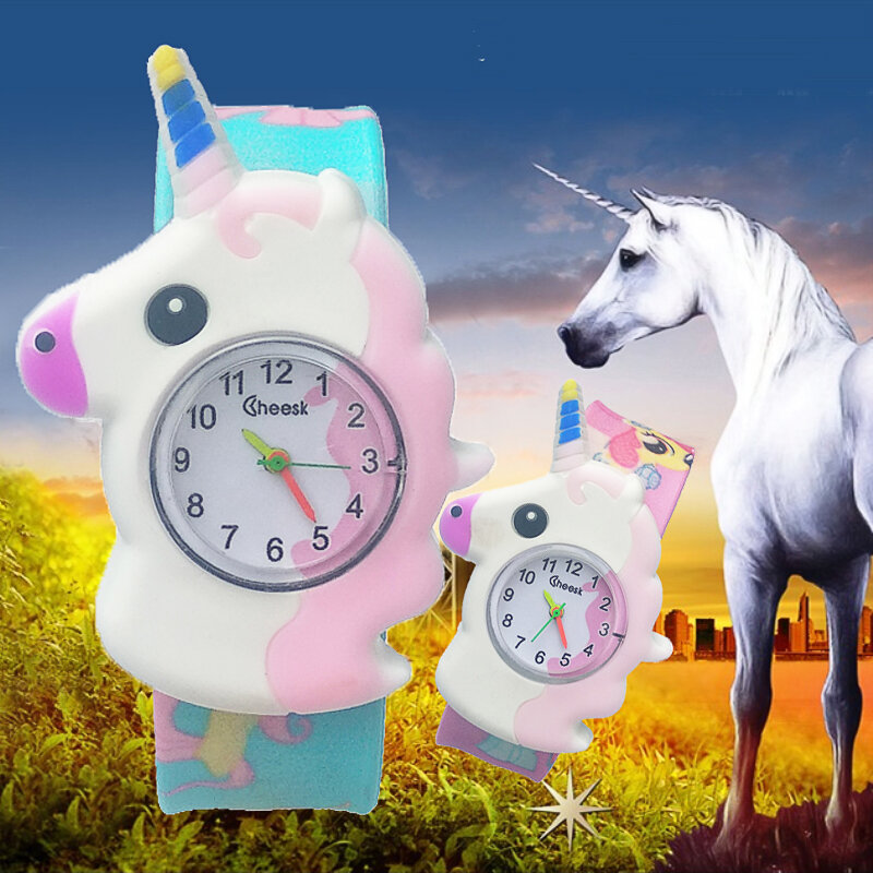 Reloj con diseño de caballo de dibujos animados para niños y niñas, pulsera de cuarzo con esfera analógica para estudiantes, regalo de Navidad