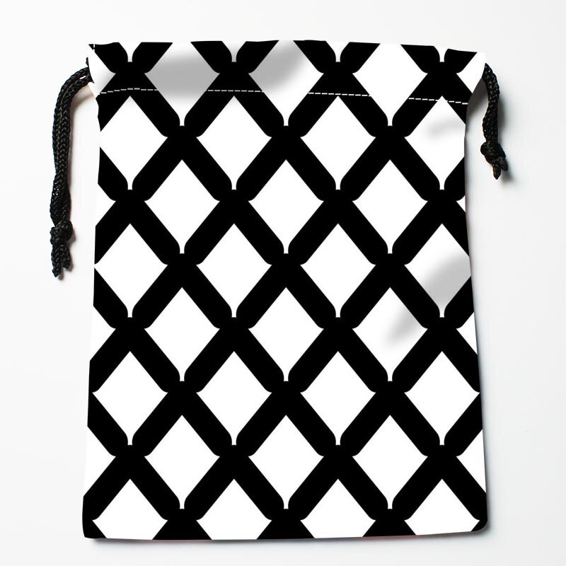 コード付きの黒と白のカスタム巾着袋,18x22cmのサイズ,圧縮タイプのバッグ