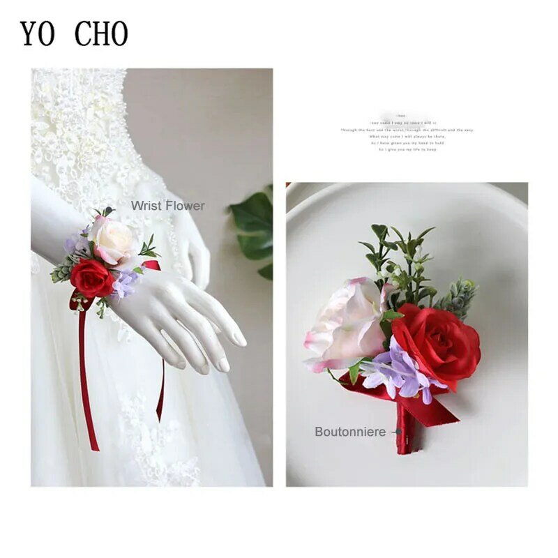 Белая свадебная брошь YO CHO, корсаж и цветок на запястье, шелковые розы, Свадебный корсаж-бутоньерка, брошь для гостей жениха, свадебные аксессуары