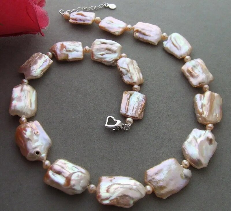new Design Natural irregular 15x20mm Pink Keshi Pearl necklace 20 inches
