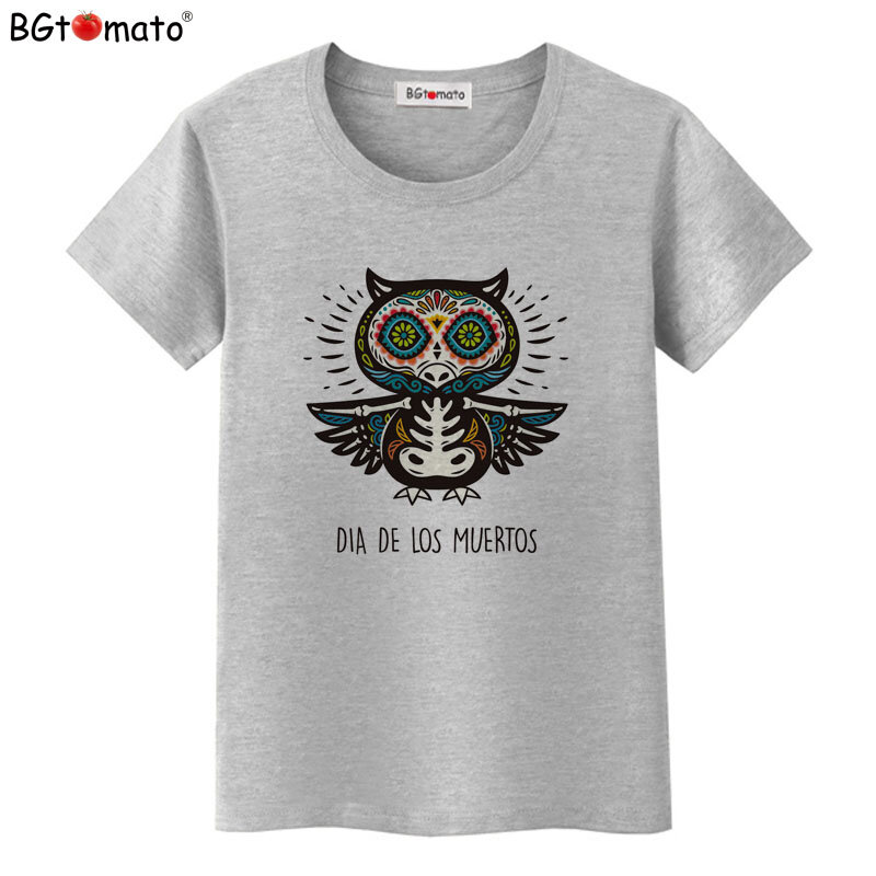 BGtomato череп Сова Забавные футболки новый стиль летние футболки для женщин четыре цвета крутые топы футболки