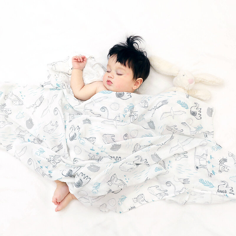 Пеленка из бамбукового хлопка для младенцев, хлопковое муслиновое одеяло, одеяло с цветочным принтом для новорожденных