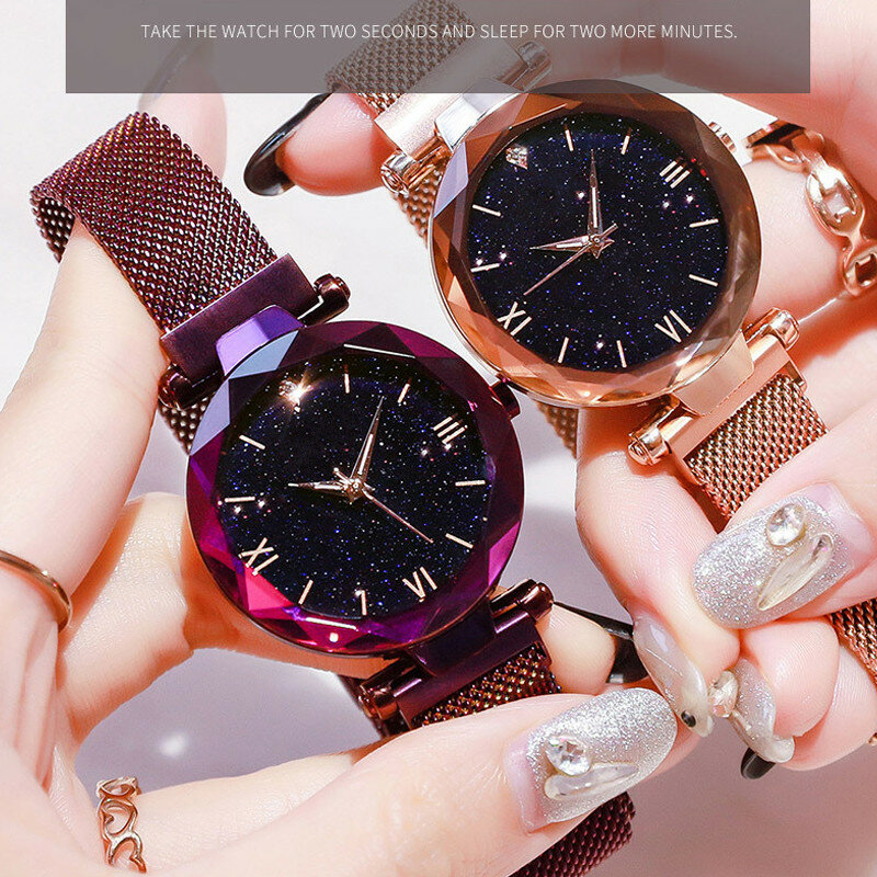 Reloj mujer moda damska Starry Sky zegarki klamra magnetyczna pasek z siatki diamentowy zegarek kwarcowy kobiety sukienka zegar relogio feminino