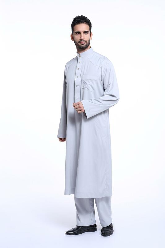 Conjunto de 2 peças Jubba Thobe longo masculino, tops e calças, conjuntos muçulmanos sauditas usam roupas, roupas islâmicas muçulmanas, Dubai, árabe, islâmica