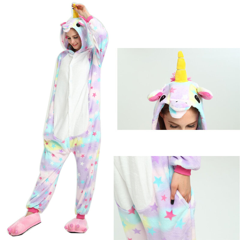 Homens Mulheres Unicorn Pijamas Pijama adulto Kigurumi Onesie Nightwear Macio Fantasia Anime Unicornio Pijima Geral do Animal