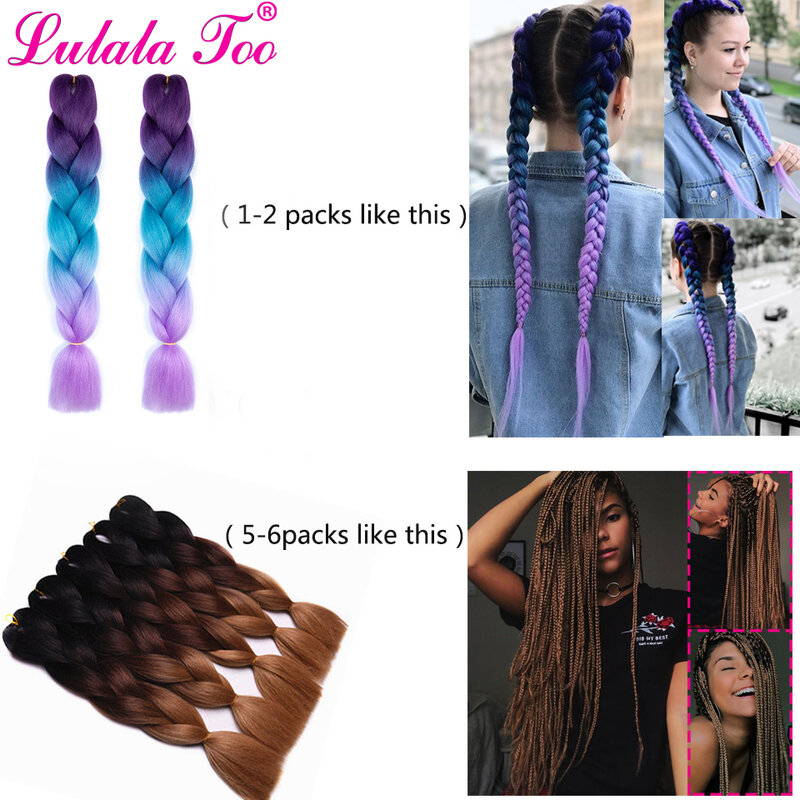24inch Jumbo Braids Crochet Hair Ombre Synthetic Braiding Hair Crochet Braids 100g/Pc Pink Blue Grey Hair Extensions African