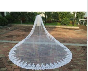 Wedding accessories 2t Ivory white Wedding Veil Cathedral Bridal Veils Stock+Comb long lace veil custom 2m 3m 3.5m  5m 6m 7m 8m