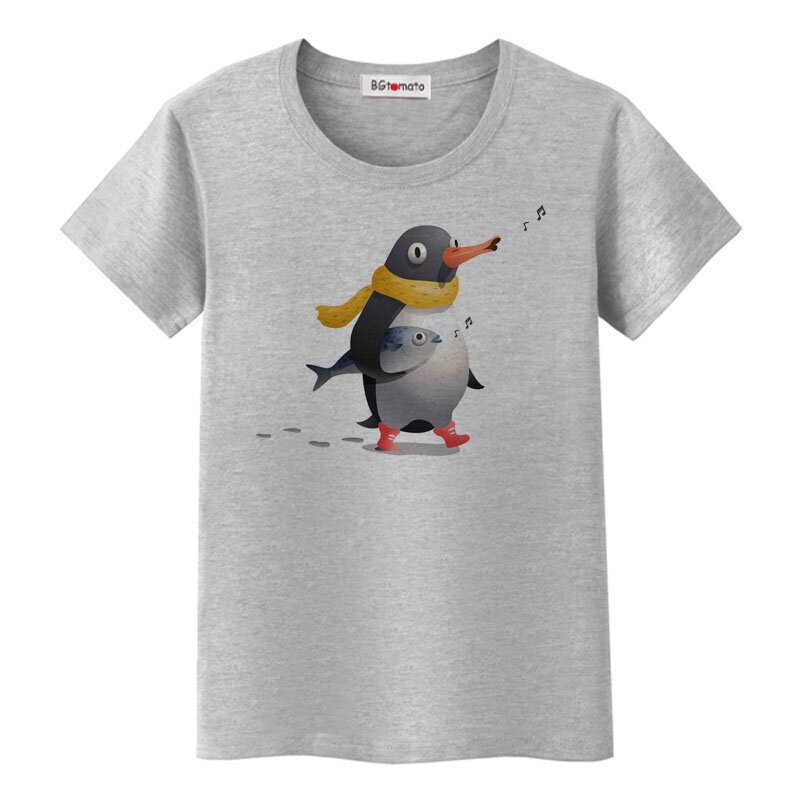 Футболка BGtomato с милым пингвином, женские Мультяшные рубашки, лидер продаж, Милая футболка, Женская Милая футболка, женские топы в стиле Харадзюку