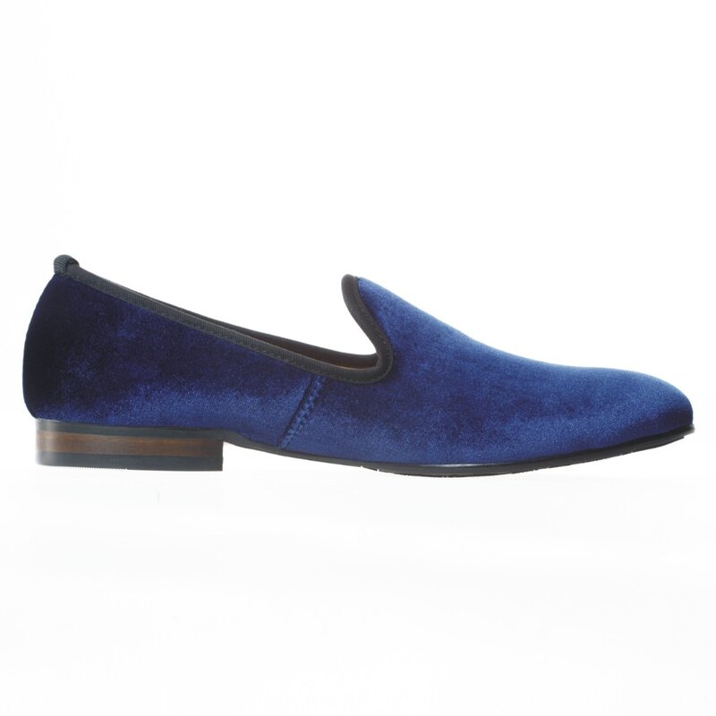 Fashion Men's Blue Plain Dress Shoes Men Velvet Loafers Prom Slip on Smoking Slippers Party Men's Flats Size US 7-13