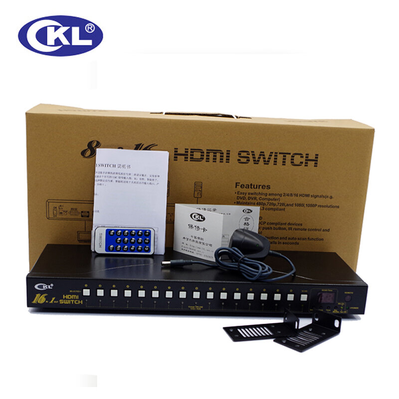 CKL-مفتاح HDMI معدني تلقائي ، 16 منفذ ، 1080 بكسل ، جهاز تحكم عن بعد بالأشعة تحت الحمراء ، RS232 ، كمبيوتر ومكتب ، مسح تلقائي ، محول HDMI ثلاثي الأبعاد ، دعم HDCP