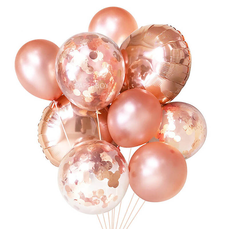 Juego de globos inflables de helio de aluminio, accesorio redondo de oro rosa de 18 pulgadas, confeti, decoración para fiestas, eventos, cumpleaños y bodas, 1 Juego