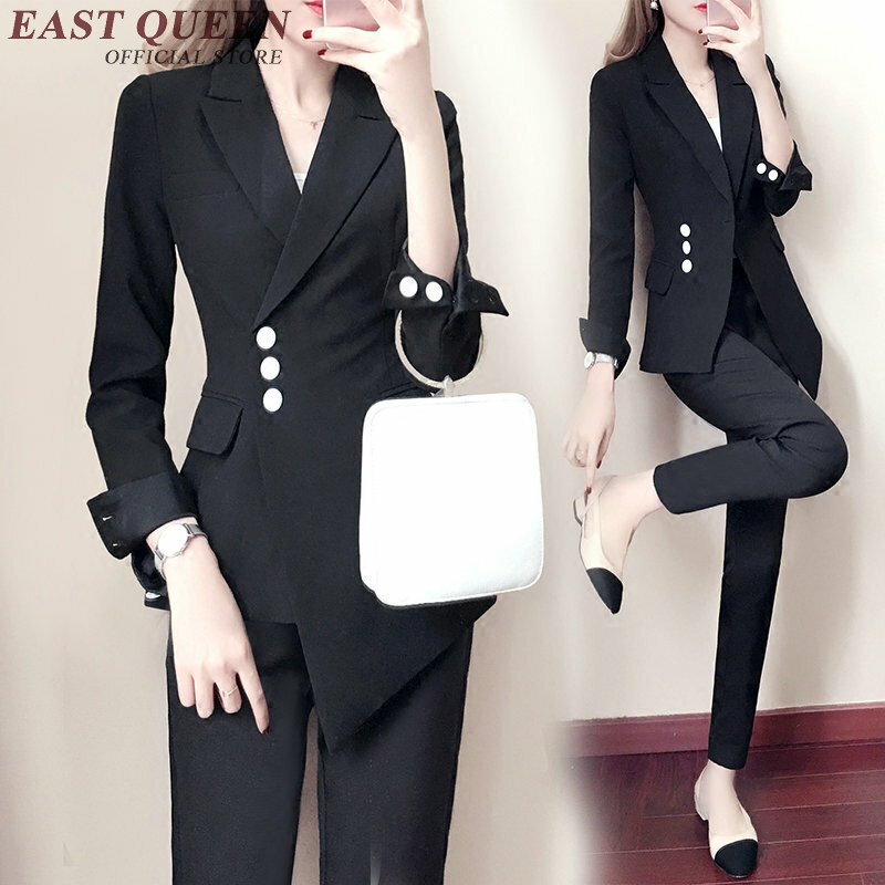Traje de negocios para mujer, blazer blanco y negro, trajes de negocios para mujer, diseños de uniforme de oficina a la moda, DD254