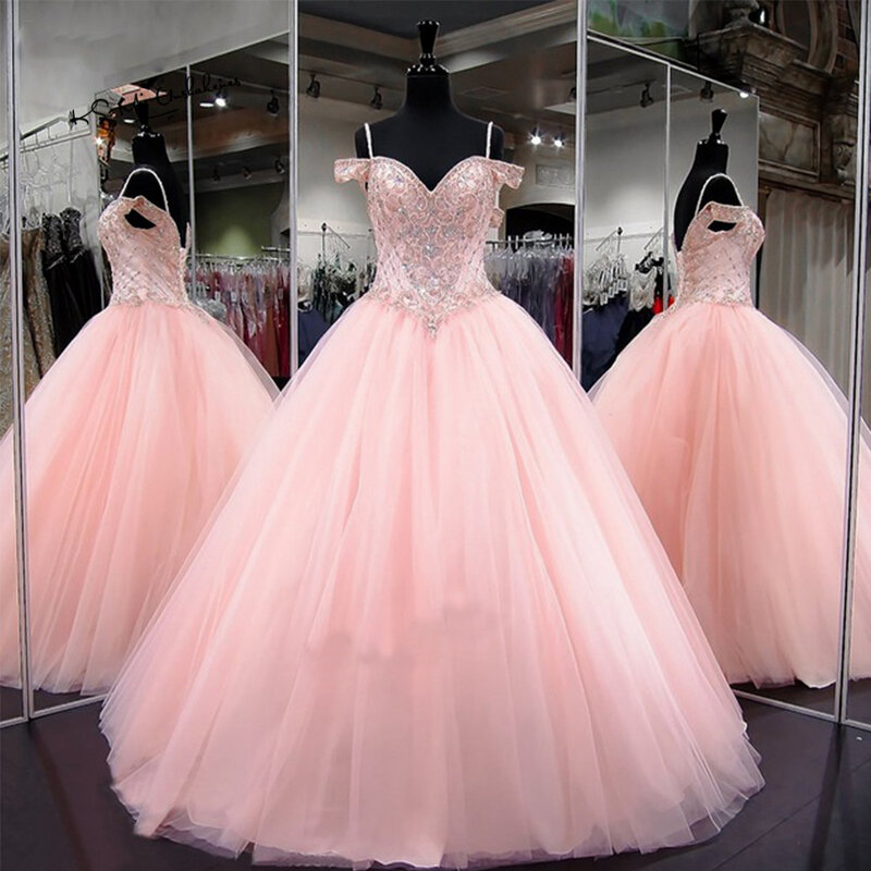 Dlass Rosa Luxus Ballkleid Quinceanera Kleid 2020 Plus Größe Sexy Prom Party Kleid Perlen Vestidos de Debütantin Kleider Ballkleid