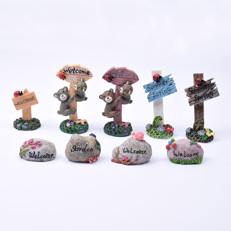 1PC Mini Welcome Stake Fairy Garden Miniature Bonsai Decor Craft Decorative Figurines Micro Landscape Doll House Accessories