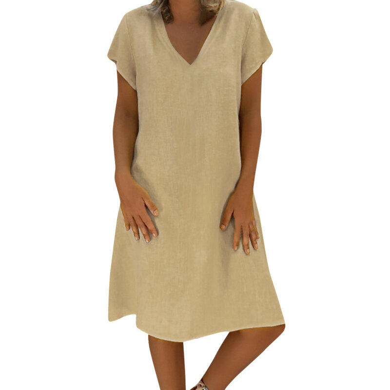 2019 mujeres verano estilo Feminino Vestido de algodón Casual talla grande señoras Vestido Casual de lino Venta caliente #0522