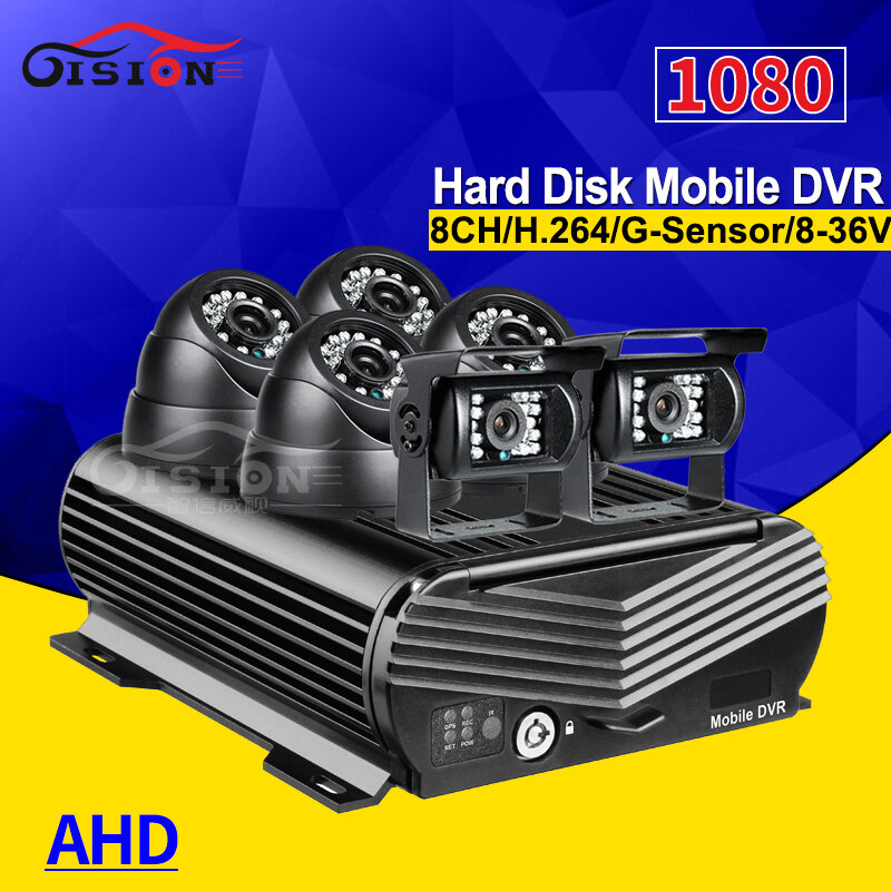 6 sztuk 2.0MP AHD kamera samochodowa 1080N 8CH AHD dysk twardy HDD wideo mobilny Dvr darmowa wysyłka jazda na rowerze nagrywanie wideo odtwarzanie, Alarm I/O