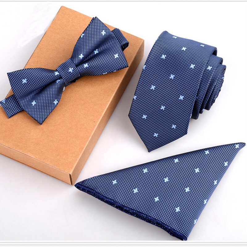 RBOCOTT Tie Sets Mens Slim Tie Dot Floral Ties Hanky Bowtie 6cm Blue Necktie Pocket Square Bow ties For Men Wedding Party No Box