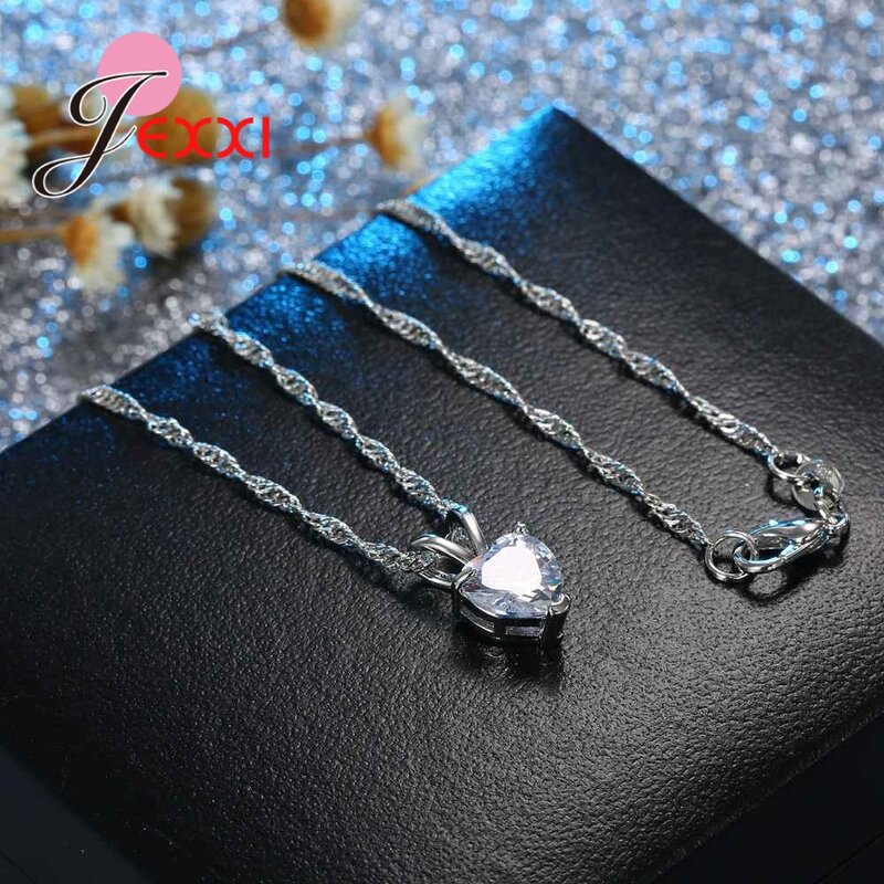 Fashion 925 Sterling Silver Kalung untuk Wanita Pesta Pertunangan Pecinta Indah Cubic Zirconia Berbentuk Jantung Kalung Perempuan